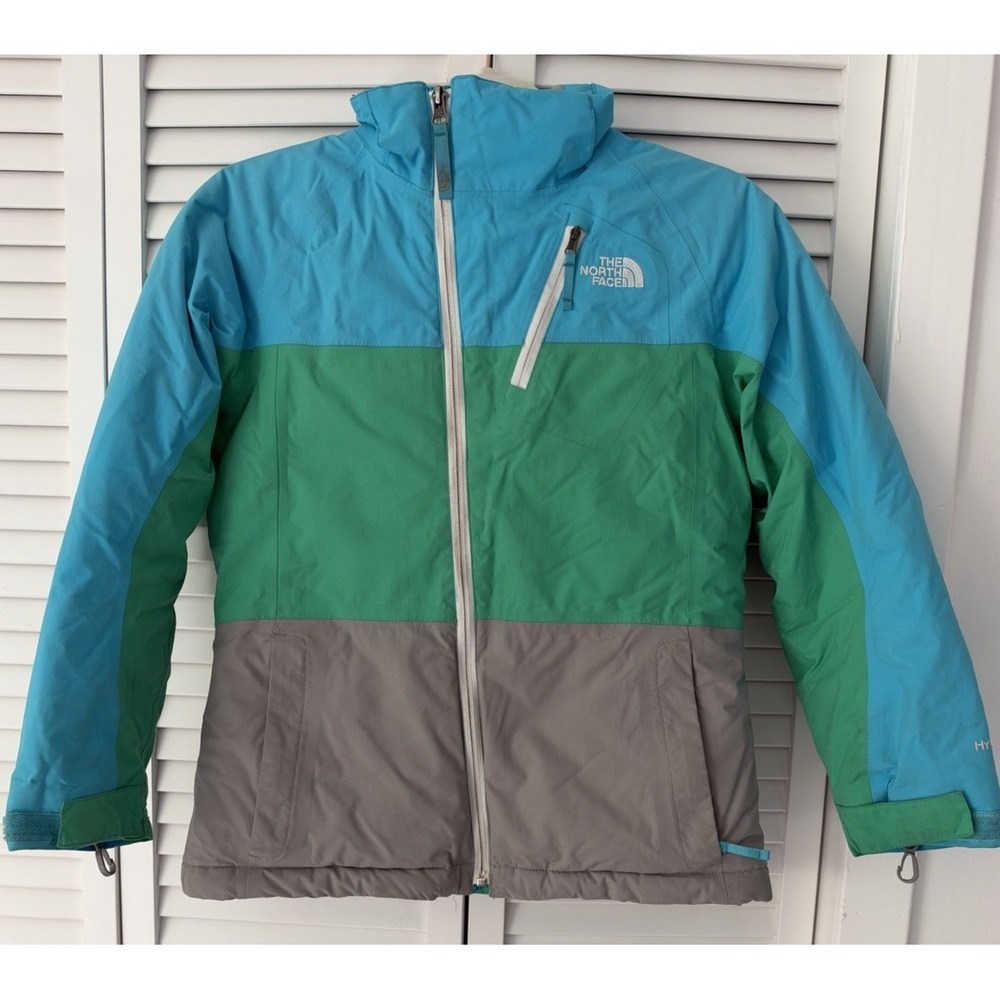 The North Face Girls M 10-12 Years Ski Coat Insulated Blue Green Removable Hood